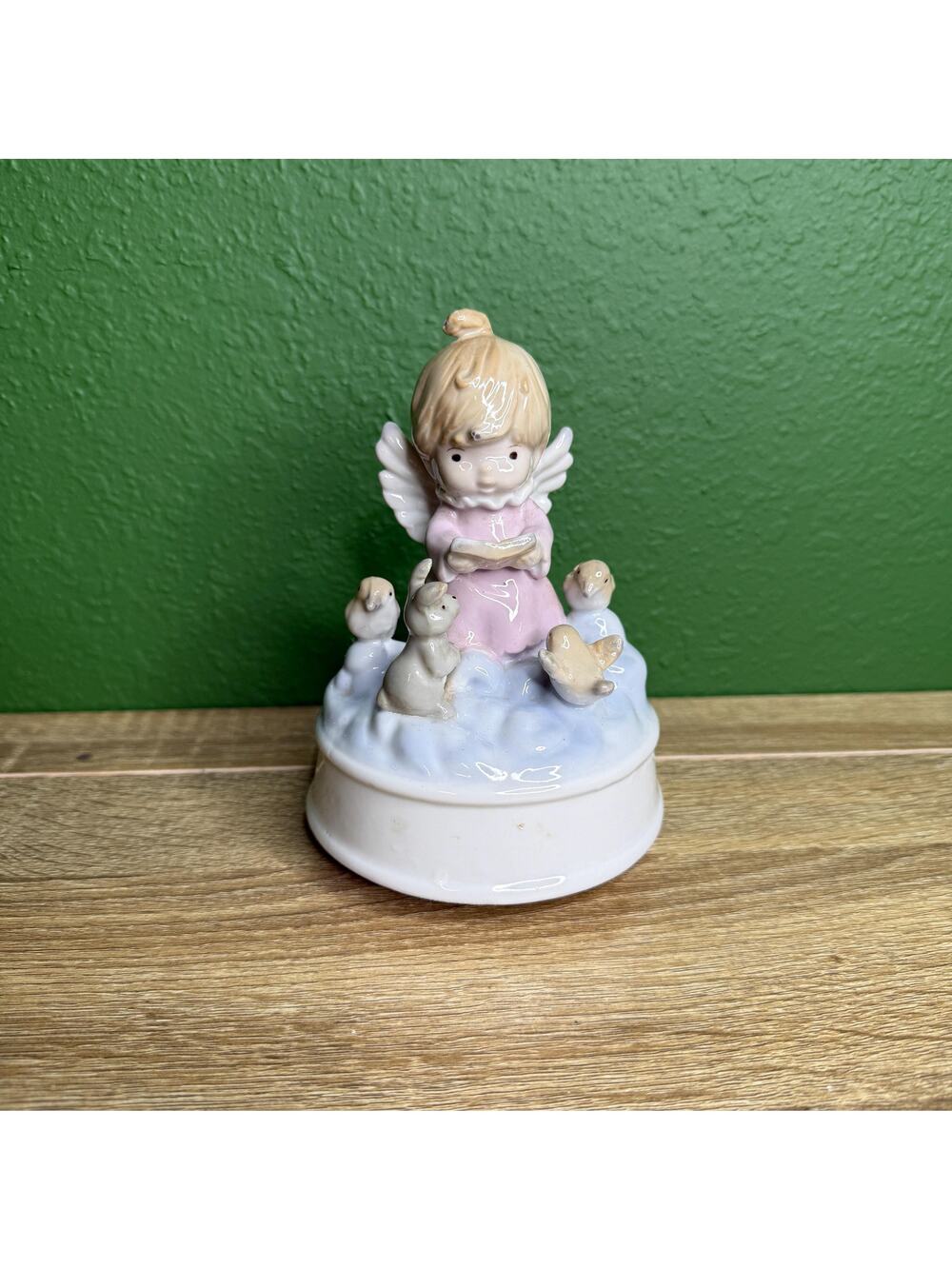 Vintage Angel Little Girl Figurine with Bunny and Birds Figure